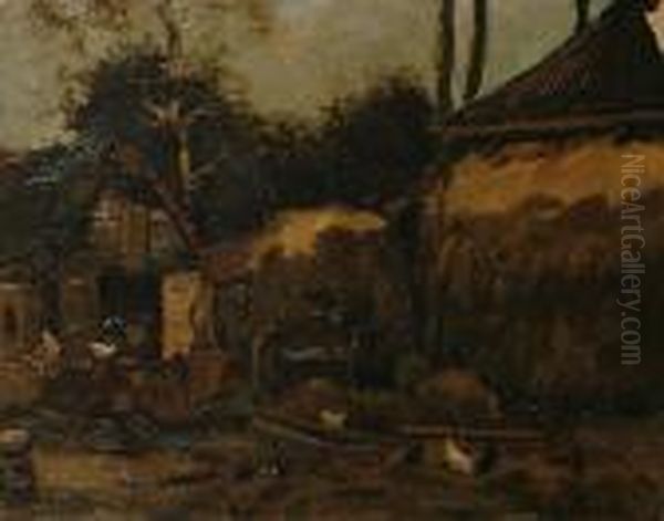 Farmyard Scene Oil Painting by Theophile Emile Achille De Bock