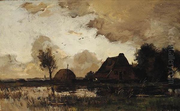 Farm With A Haystack Oil Painting by Theophile Emile Achille De Bock