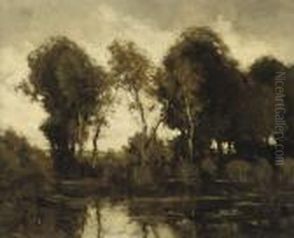 Trees Along A Pond Oil Painting by Theophile Emile Achille De Bock