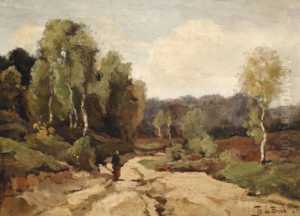 Sandy Path At The Edge Of The Moor Oil Painting by Theophile Emile Achille De Bock