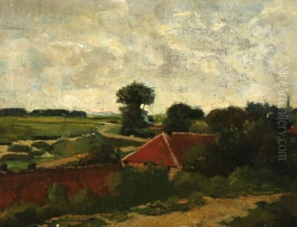 Landschap Met Boerderij Bij Renkum Oil Painting by Theophile Emile Achille De Bock