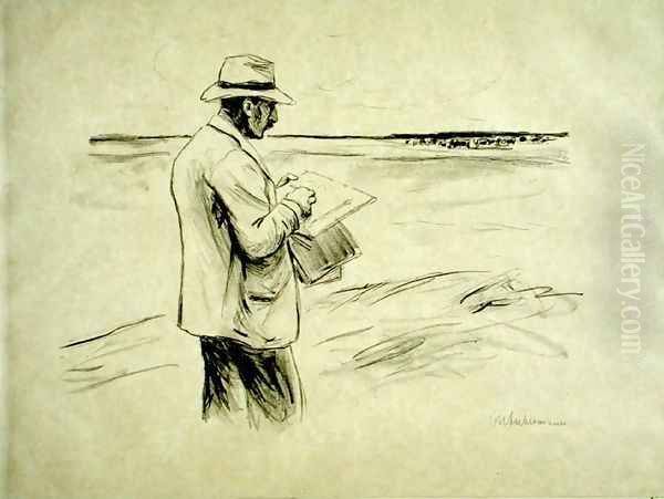 Self portrait in the open drawing Oil Painting by Max Liebermann