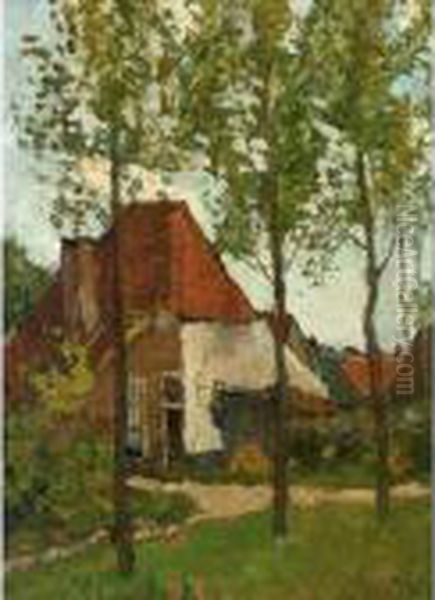 A View Of Farmhouses, Renkum Oil Painting by Theophile Emile Achille De Bock