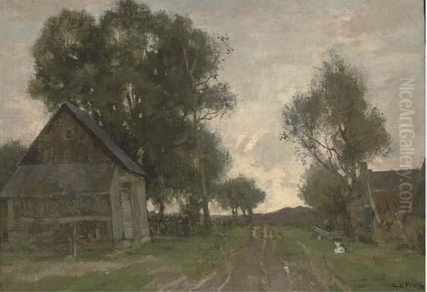 Farm Buildings Oil Painting by Theophile Emile Achille De Bock