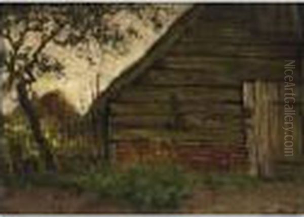 A Barn Oil Painting by Theophile Emile Achille De Bock