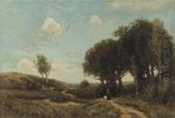 Crossing The Heath Oil Painting by Theophile Emile Achille De Bock