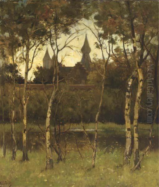 A View Of Castle Doorwerth From The Grounds Oil Painting by Theophile Emile Achille De Bock