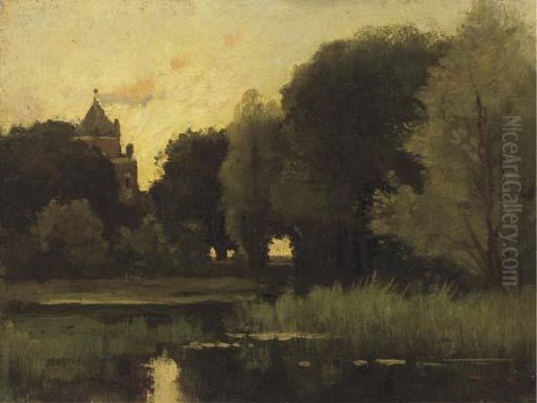 Castle Doorwerth Seen From The Grounds Oil Painting by Theophile Emile Achille De Bock