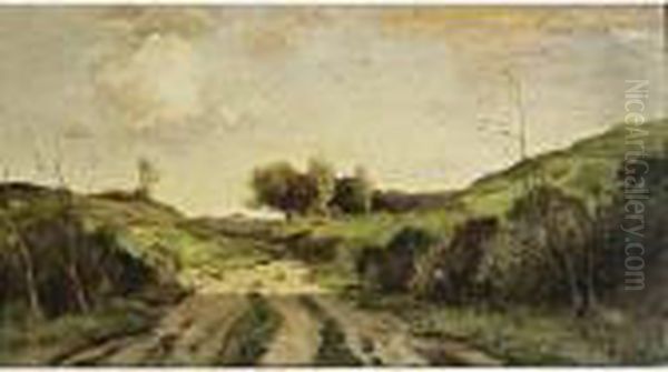 A Dune Landscape Oil Painting by Theophile Emile Achille De Bock