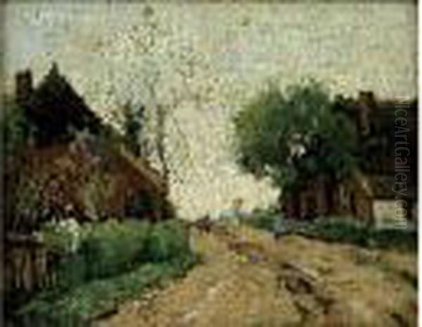 Chemin Borde De Maisons Oil Painting by Theophile Emile Achille De Bock