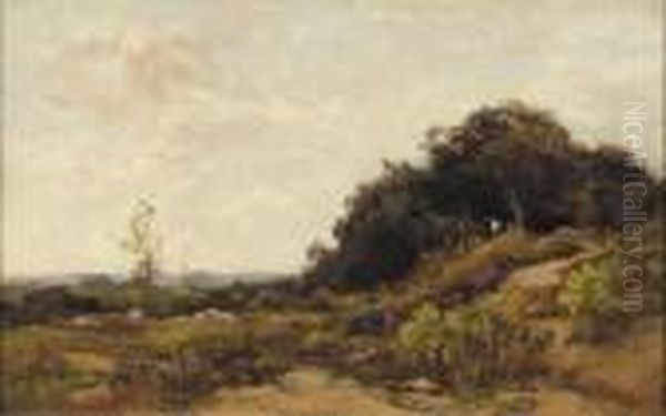 A Shepherd And Flock In The Dunes Oil Painting by Theophile Emile Achille De Bock