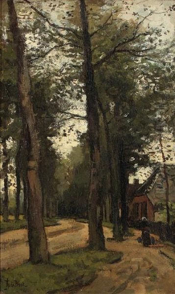 Dorpsweg Avond Oil Painting by Theophile Emile Achille De Bock