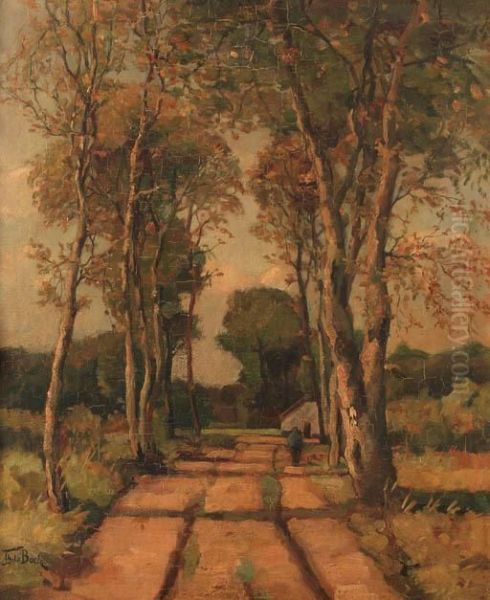 Sandy Trail Allined With Birch Trees Oil Painting by Theophile Emile Achille De Bock