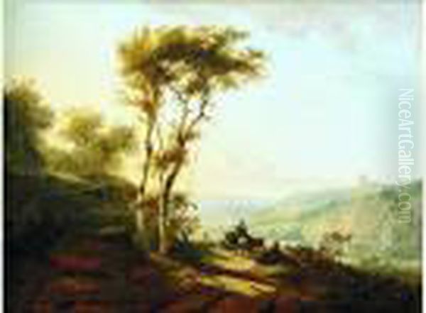 Paysans Sur Un Chemin Dominant Une Riviere Oil Painting by Jean-Jacques De Boissieu