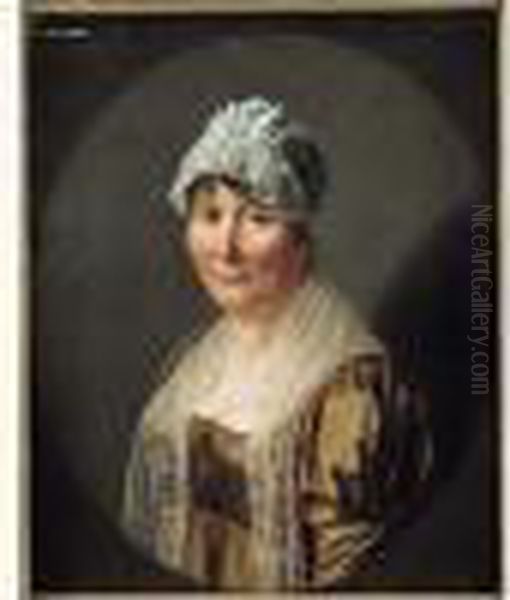 Portrait De Dame En Robe Lie De Vin Dans Un Ovale Peint Oil Painting by Jean-Jacques De Boissieu