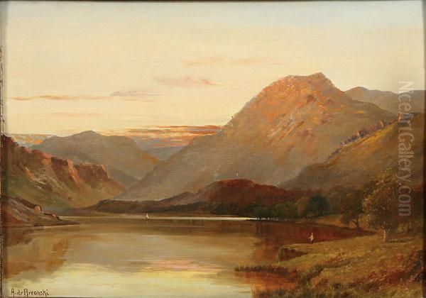 Highland Loch Landscape At Dusk Oil Painting by Alfred de Breanski