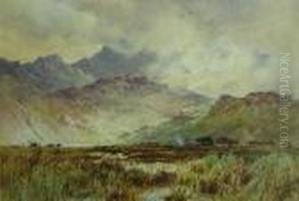 Highland Scene With Cattle Oil Painting by Alfred de Breanski