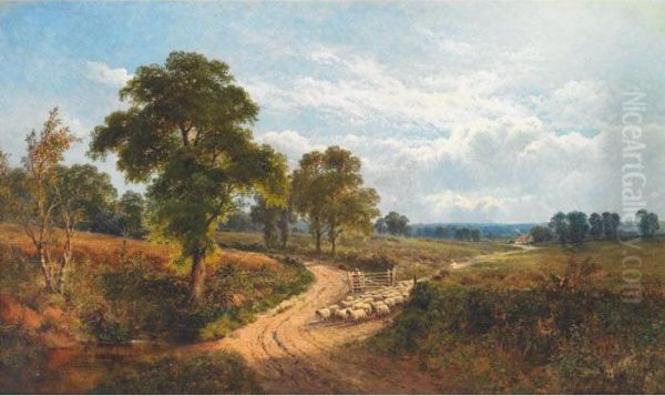 Herding The Sheep To Pasture Oil Painting by Alfred de Breanski