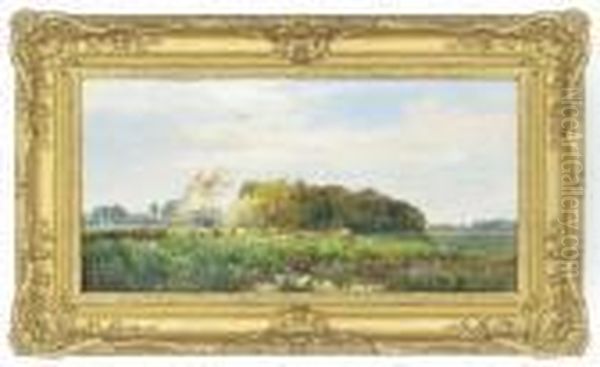 Cattle In A Marshy Field Oil Painting by Alfred de Breanski