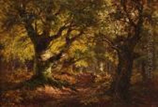 Woodland Scene Oil Painting by Alfred de Breanski