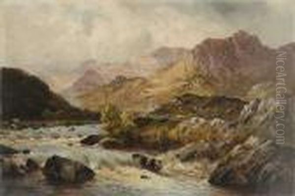 The Llugwy From Pont-y-cyfyng, Capelcurig Oil Painting by Alfred de Breanski