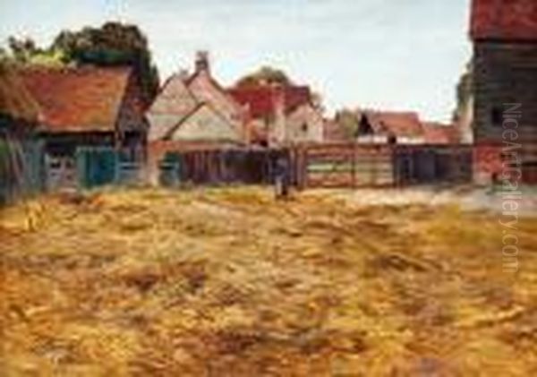 Yard View Oil Painting by Alfred de Breanski