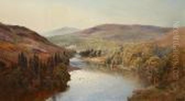 A Peaceful Valley Oil Painting by Alfred de Breanski