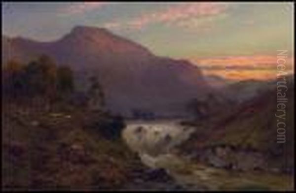 The Falls At Callander Oil Painting by Alfred de Breanski