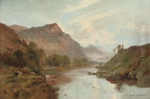 The Dee At Ballater Oil Painting by Alfred de Breanski