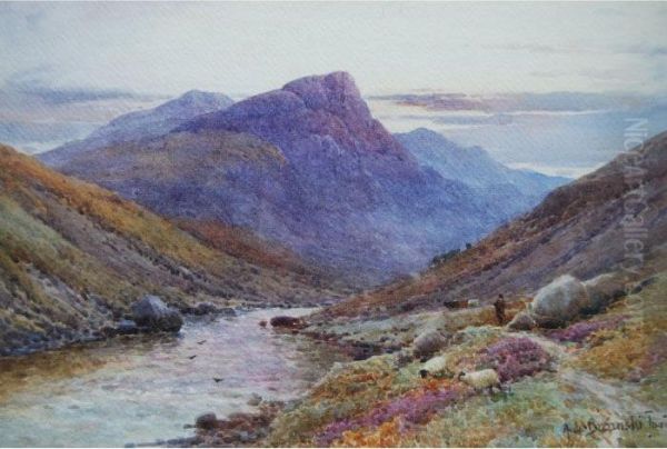 Titled 'sheeps Tor Oil Painting by Alfred de Breanski