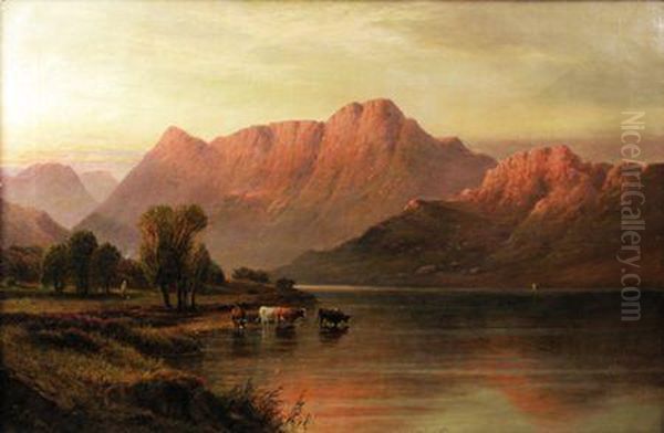 Sunset, Gwynant, North Wales Oil Painting by Alfred de Breanski