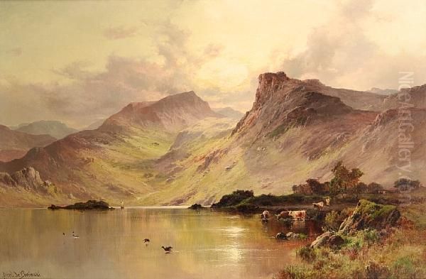 Highland Loch With Cattle Oil Painting by Alfred de Breanski