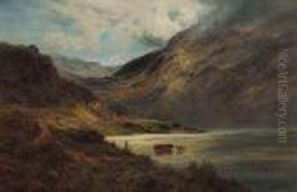 A Highland Loch Scene Oil Painting by Alfred de Breanski