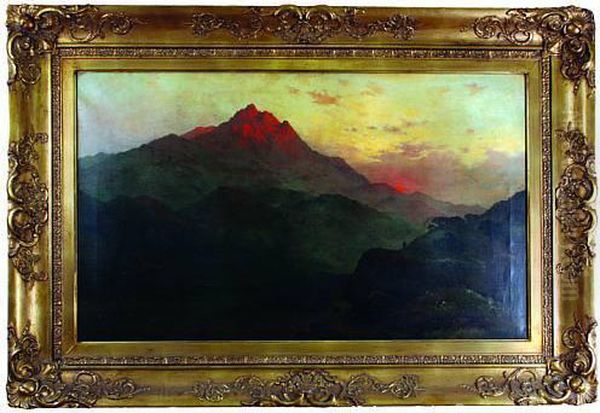 Paisaje Montanoso Con Pescador. Oil Painting by Alfred de Breanski