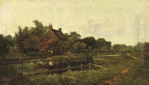 A Day Out: At The Locks In Summer Oil Painting by Alfred de Breanski