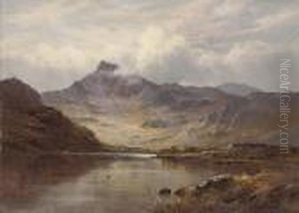 Snowdon From Llyn Lydon Oil Painting by Alfred de Breanski