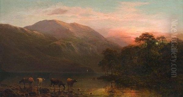 The Lledrvalley - Sunset Oil Painting by Alfred de Breanski