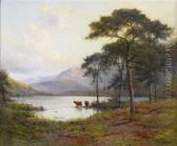 Evening In The Trossachs, N.b Oil Painting by Alfred de Breanski