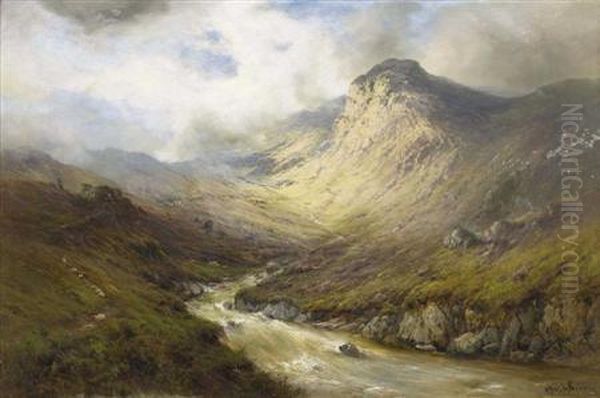 On A Mountain Pass Oil Painting by Alfred de Breanski