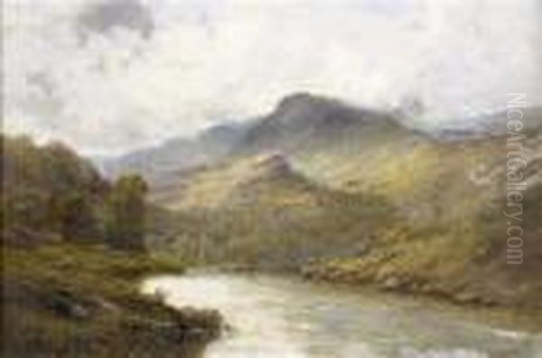 Fishing On A Highland River Oil Painting by Alfred de Breanski