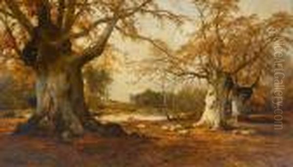 Burnham Beeches Oil Painting by Alfred de Breanski