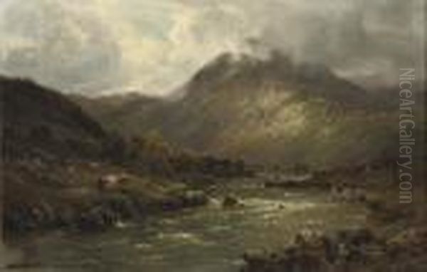 Fishing In The Highlands Oil Painting by Alfred de Breanski