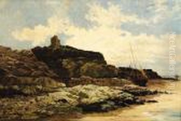 Heysham Abby, Morecambe Bay Oil Painting by Alfred de Breanski