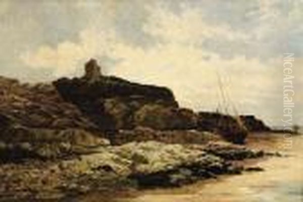 Heysham Abbey, Morecambe Bay Oil Painting by Alfred de Breanski