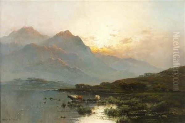 Highland Landscape At Sunset Oil Painting by Alfred de Breanski