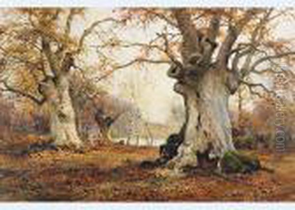 Burnham Beeches Oil Painting by Alfred de Breanski