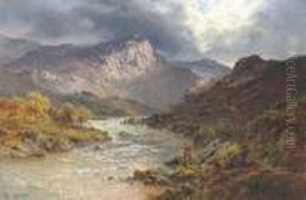 A Salmon Trout Stream, Cader Idris, North Wales Oil Painting by Alfred de Breanski