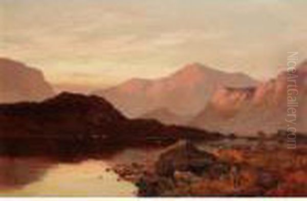 Snowdon From Llyn Lydaw Oil Painting by Alfred de Breanski