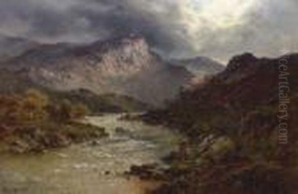 A Salmon-trout Stream, Cader Idris, North Wales Oil Painting by Alfred de Breanski