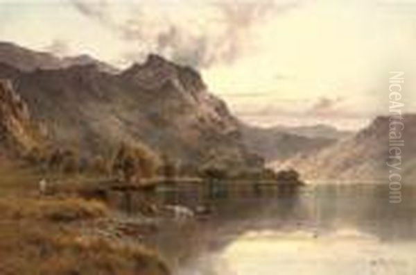 The Borrowdale Pass From Derwentwater Oil Painting by Alfred de Breanski